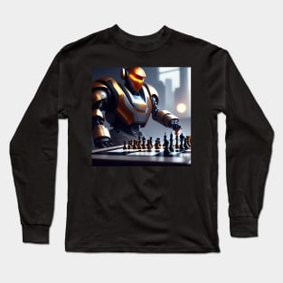 Golden humanoid robot playing chess Long Sleeve T-Shirt